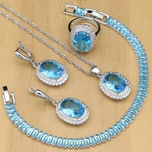 Синий кубический цирконий ювелирные изделия Белый Кристалл женщин 925 серебряные ювелирные наборы серьги/кулон/кольца/браслет/ожерелье набор