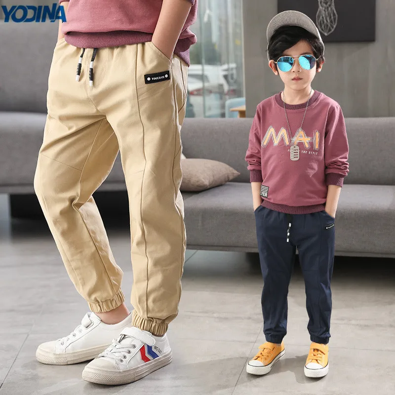 

YODINA Kids Clothes Autumn Spring Boys Cotton Casual Pants Solid Color School Children Pants Teen Boys Full Length Trousers