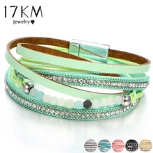 Новинка, модный кожаный браслет с камнем, для женщин, несколько слоев, браслеты с подвесками, женские, массивные ювелирные изделия, вечерние