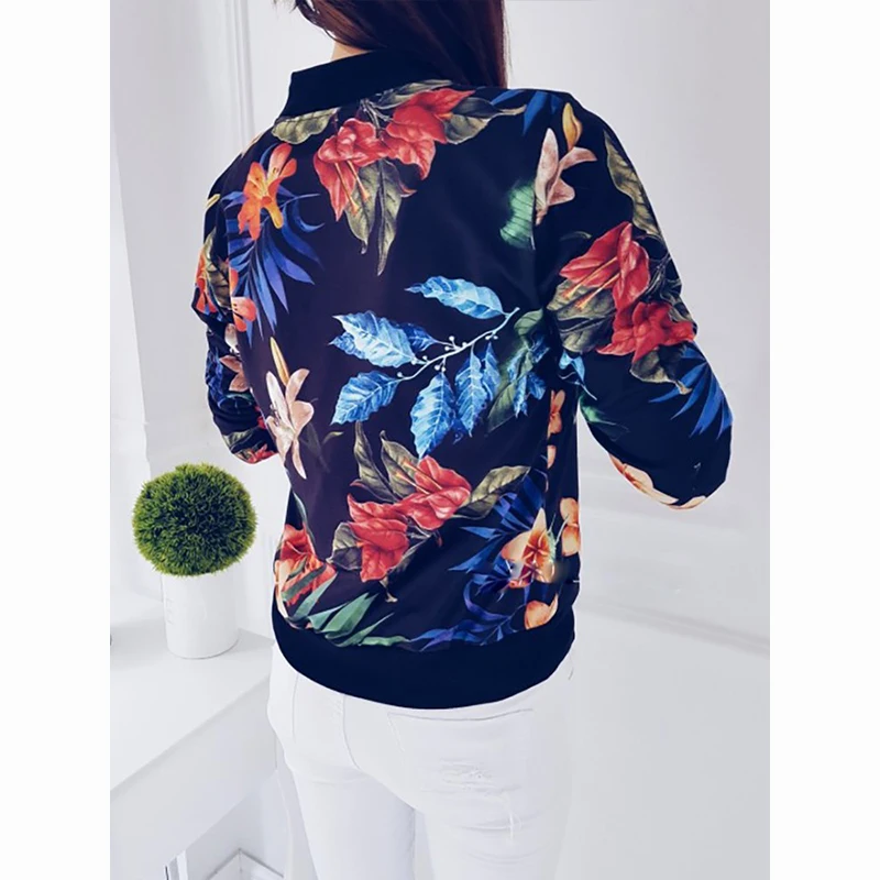 wonderful liva girl 2018 Women Coat Fashion Ladies Retro Floral Zipper Up Bomber Jacket Casual Coat Autumn Ou