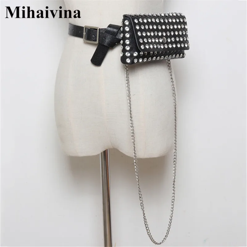 

Mihaivina Diamonds Designer Women's Belt Bag Luxury Serpentine Waist Bags Female Fashion Bling Fanny Pack Chain Crossbody Bag