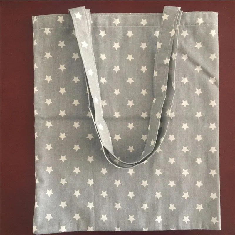 

YILE Cotton Linen Eco Shopping Tote Shoulder Bag Print White Star Grey Bottom