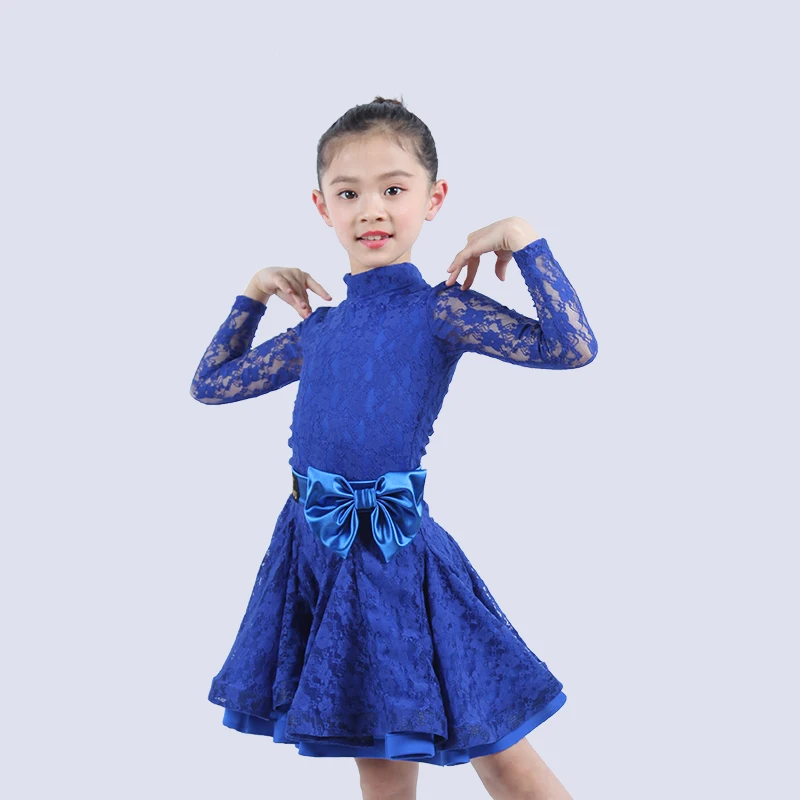 Латинский платье для танцев для девочек с длинным рукавом Кружева Стандартный конкурентоспособная платья Детские бальные детские Samba одежда для танго танцевальная одежда DN5019