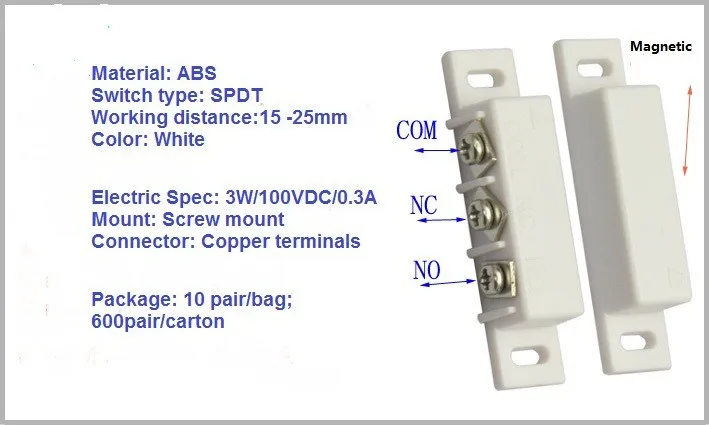 10 пара/лот дверной переключатель Проводной магнитный дверной/оконный контакт для системы сигнализации W N.O/N.C выходной MC-31B