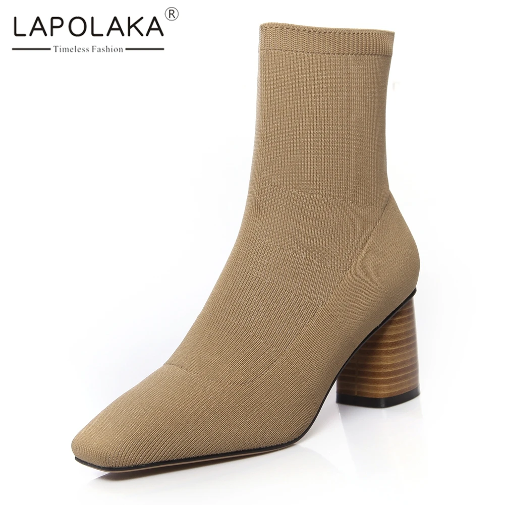 

Lapolaka High Quality Fashion INS Hot Summer Boots Woman Shoes Chunky Heels Slip On Concise Shoes Woman Boots Lady Footwear