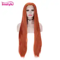 Imstyle Long Straight Hair Synthetic Lace Front Wig Orange Red Color Wigs For Women Heat Resistant Fiber Natural Hair Cosplay