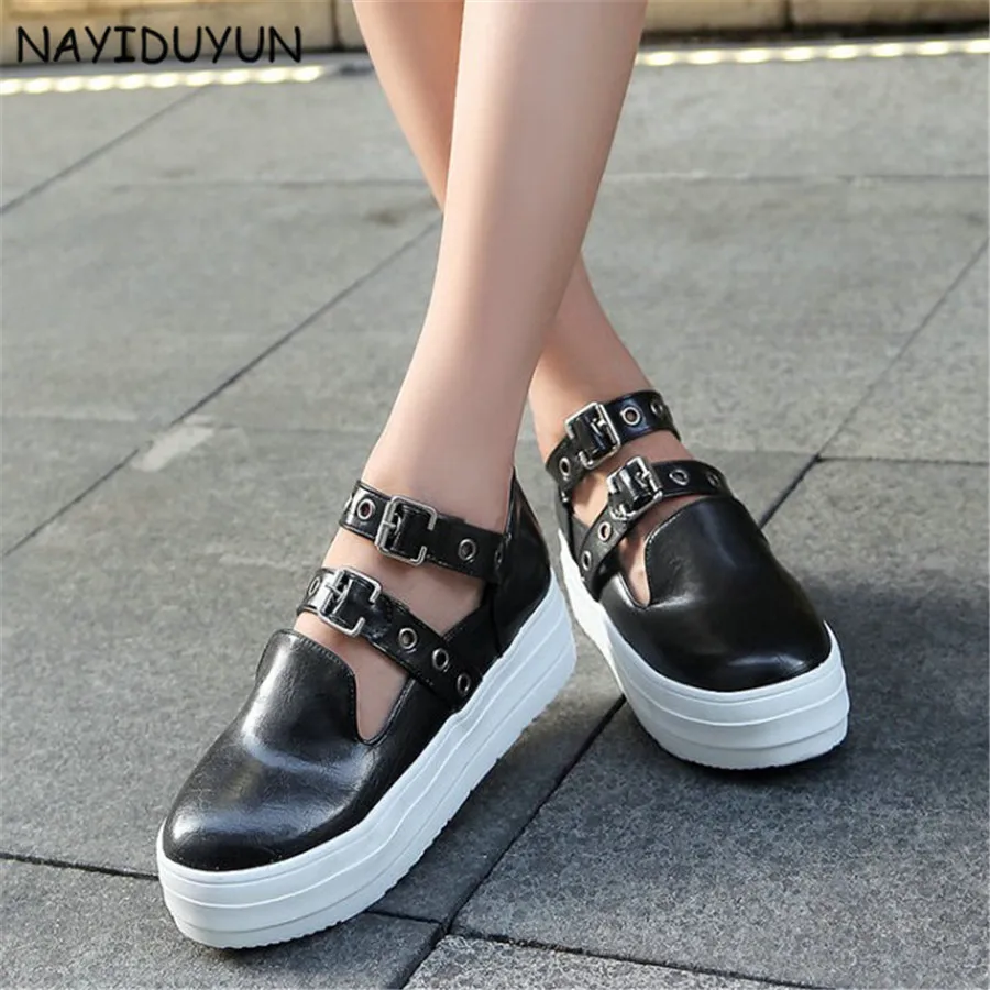 

NAYIDUYUN US4-US10.5 Womens Wedges Platform Med Heels Riding Boots Round Toe Fashion Party Punk Greepers Casual Oxfords Shoes
