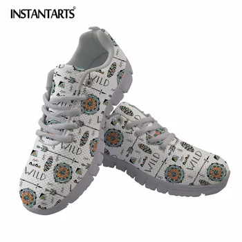 

INSTANTARTS Fleece Blanket Pattern Breathable Flat Shoes for Women Casual Lacing Sneakers Girls Comfortable Mesh Flats Mujer