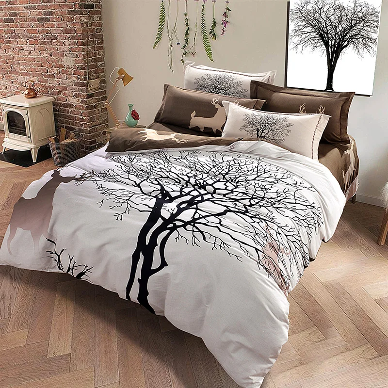 plaid geometric flower bird deer print bedding set queen king size deer print sheets