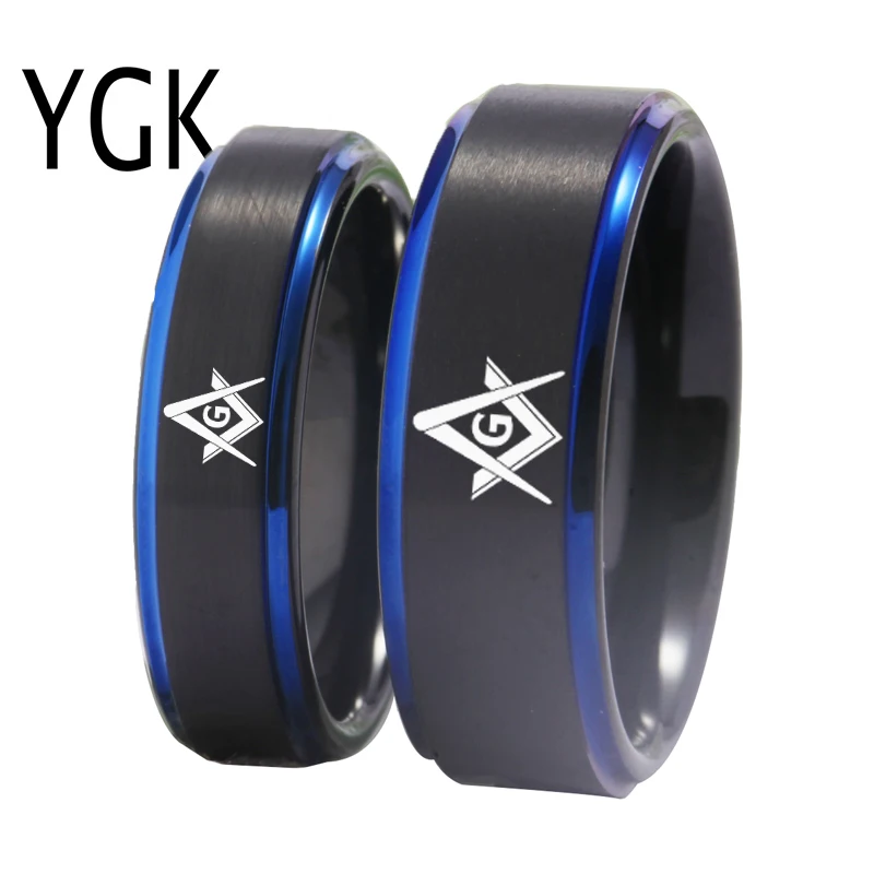 YGK брендовые Свадебные украшения для влюбленных, вольфрамовое кольцо для пары, черное, синее вольфрамовое обручальное кольцо, масонский дизайн