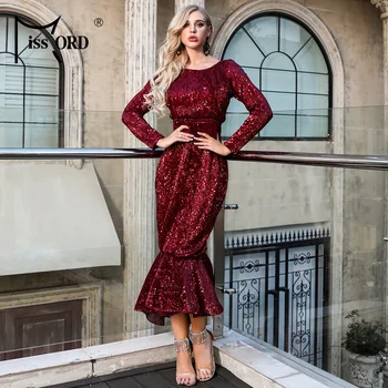 

Missord 2020 Sexy O Neck Long Sleeve Dresses Female Sequin Mermaid Dress Elegant Bodycon Dress AM0007