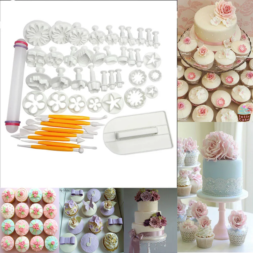 46Pcs/set Fondant Cake Decorating Tools Gumpaste Embossing Modelling
