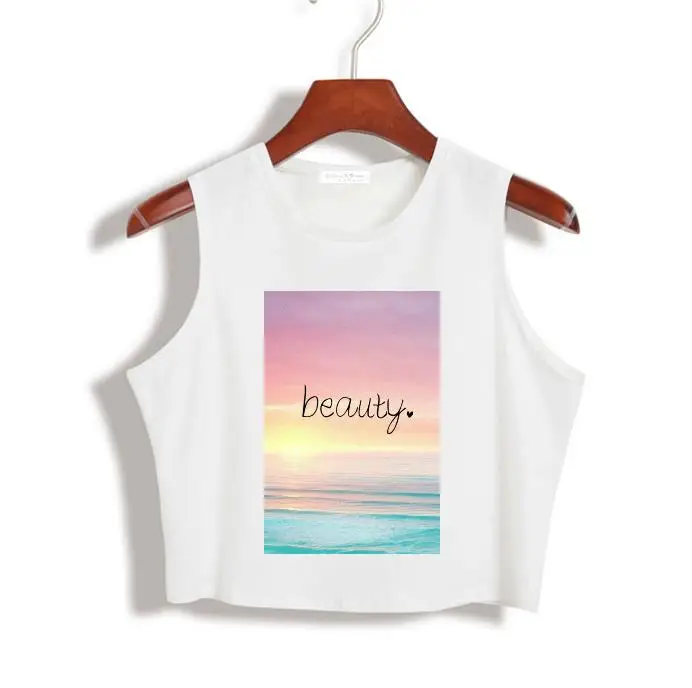 

beauty Print Women Crop Top Summer Slim Shirt For Lady Tank Top Tee Hipster White Yong Drop Ship TZ203-56