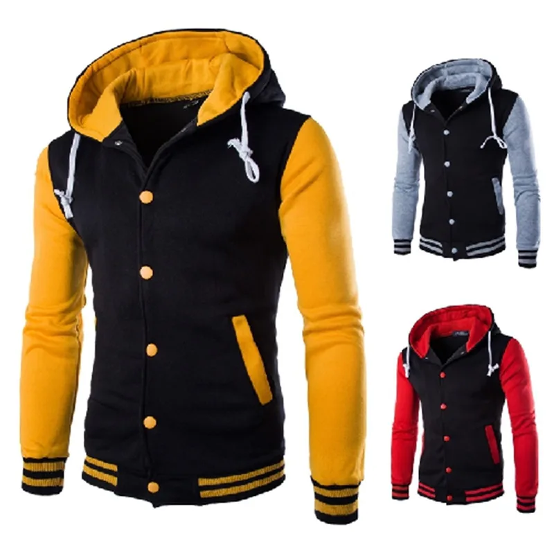 Jacket men's fashion hooded baseball coat cotton cardigan Slim brushed sweatshirt stitching contrast color large size 5XL jacket Jacket men's fashion hooded baseball coat cotton cardigan Slim brushed sweatshirt stitching contrast color large size 5XL jacket