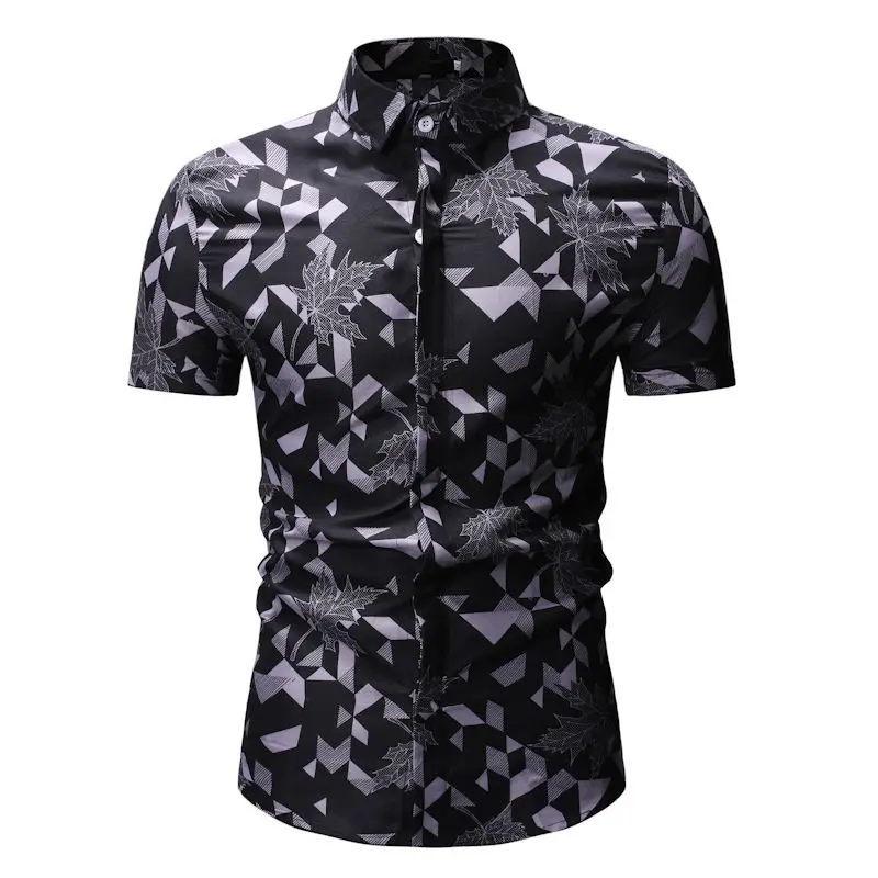 Мужская гавайская рубашка 2019 лето новый лист Печатный короткий рукав рубашка мужская повседневная Цветочная Camisa Masculina праздничная одежда
