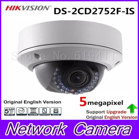 Free DHL Hikvision Original English Version DS 2CD2752F IS Audio POE 5MP WDR Vari focal Lens