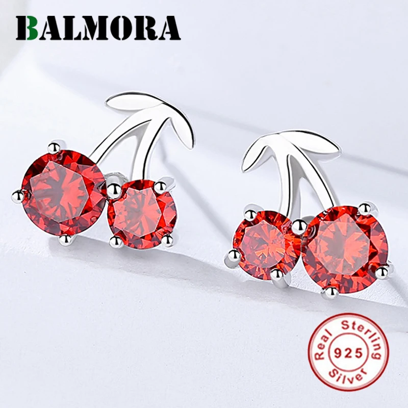 BALMORA 925 серебро вишня фрукты Гранат Серьги гвоздики для женщин вечерние модные серебряные серьги ювелирные изделия Brincos JDE042