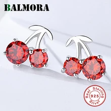 BALMORA 925 серебро вишня фрукты Гранат Серьги гвоздики для женщин вечерние модные серебряные серьги ювелирные изделия Brincos JDE042