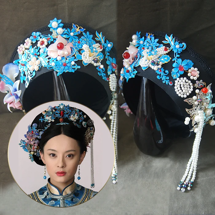 Qing Dynasty Princess Blue Hair Tiara Female Hat for TV Play Legend of Zhenhuan Same Design QiTou Hair Crown Piece usb flash smart buy crown blue 64gb sb64gbcrw bl