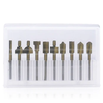 

10pcs/Box 3mm HSS Titanium Router Bits Wood Cutter Milling Fits Rotary Tool Engraving Machine Knife Sharpening Slot
