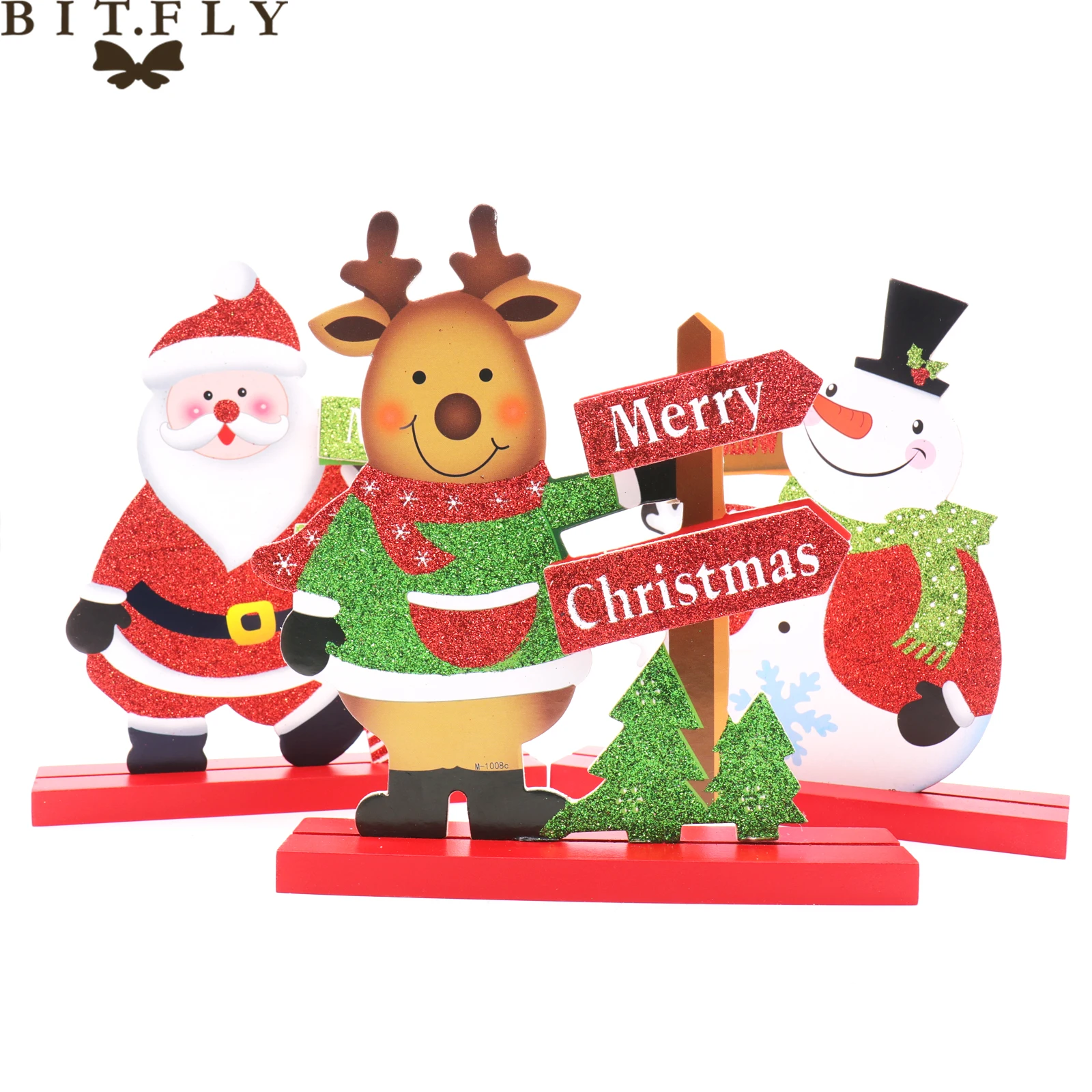 

BIT.FLY Christmas Wood Santa Claus Elk Snowman Xmas home table ornaments wood Crafts showcase Decor noel New Year Decoration