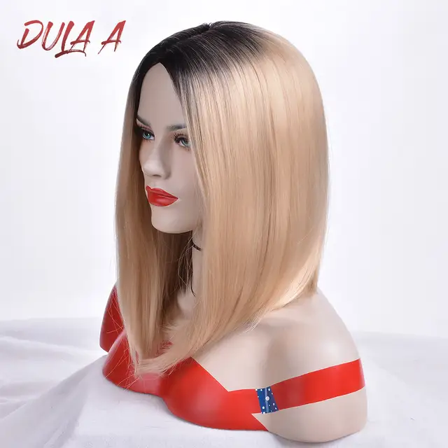 Us 26 43 Dulaa Brown Bob Wigs Short Haircut Shoulder Length High Temperature Fiber Ombre Synthetic Wig For Women Daywear Cosplay Or Party In