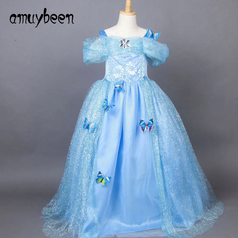 

Amuybeen New Girls Dress for Party Snow Queen Anna Elsa Princess Girls Summer Dresses 2017 Solid Ball Gown Cosplay Kids Clothes