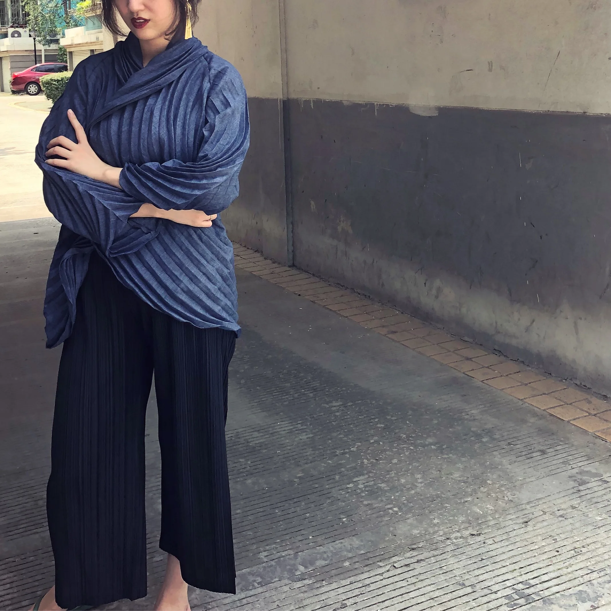 

Round fold short coat MIYAKE PLEASE coat free shipping