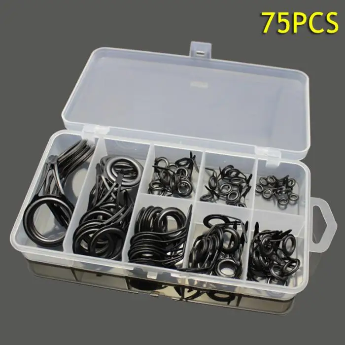75 Pcs/ Set Fishing Rod Guide Tip Repair Kit Eye Rings Stainless Steel Repair Eyes Sets FI-19ING