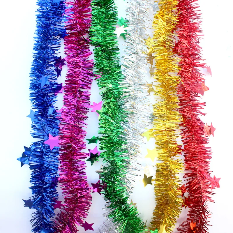 

2M Metallic Foil Star Rattan Tinsel Garland Christmas Tree Ornaments Gold Silver Wire Tinsel Garland Party Decoration