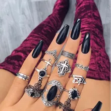 11pcs/set Fashion Vintage Crown Flower Heart Ring Boho Variety Ladies Ring Multi-element Combination Ring Set National Girl Gift vintage heart flower feather cuff ring set