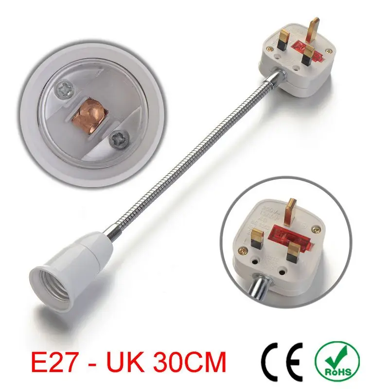 20pcs E27 to UK Plug Switches Outlets 30CM Extender Lamp Holder Base