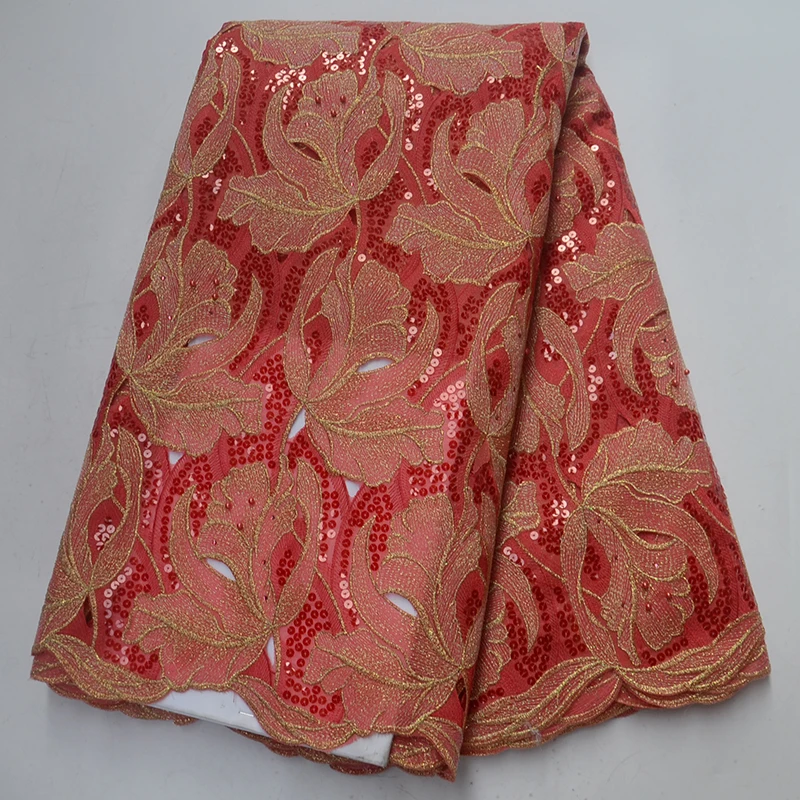

High-quality African French organ lace fabric, 2018 French embroidery with beaded organ lace fabric