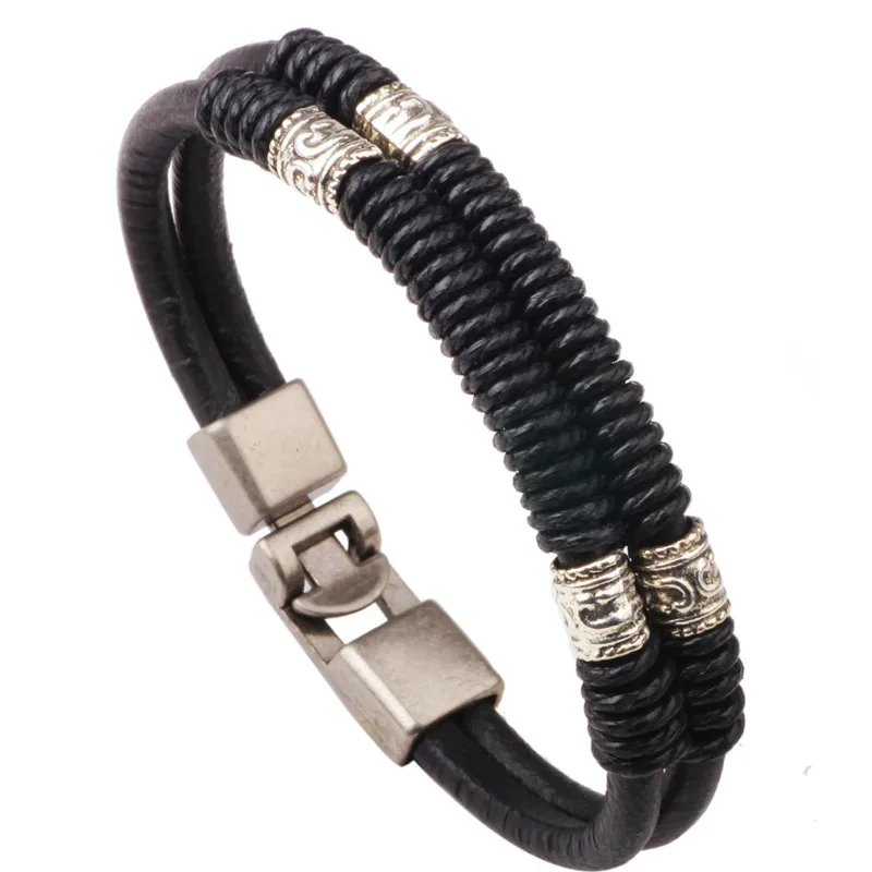 

Leather Bracelet Men Stainless Steel Classic Trendy Bracelets & Bangles For Couple Fashion Jewelry Gift