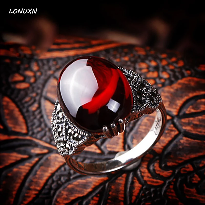 Женское кольцо из серебра 925 пробы с натуральным гранатом|bohemia rings|925 sterling silver925 silver