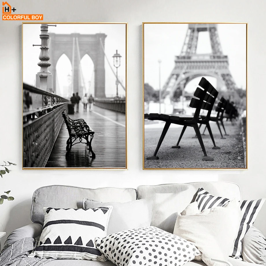 

COLORFULBOY Nordic Paris Street Landscape Canvas Painting Nostalgic Wall Art Print Poster Wall Pictures For Living Room Decor