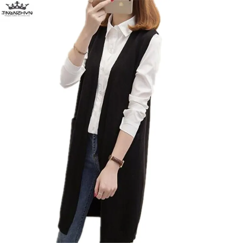 tnlnzhyn 2018 New Spring Autumn Women Knit Sweater Vest Jacket Women Sleeveless Waistcoat Coat Loose Casual long Vest Y1093