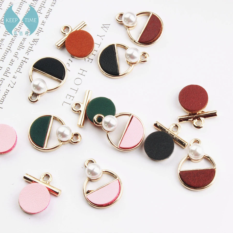 South Korea stick leather with pearl alloy geometry earrings pendants