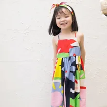 Новое летнее платье для девочек Модное детское платье ярких цветов с повязкой на голову