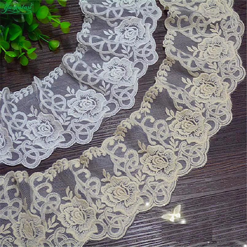 

YACKALASI 15 Yds Soft Tulle Lace Cotton Embroidery Laces Scalloped Trim DIY Garment Accessories Free Shipping 8cm