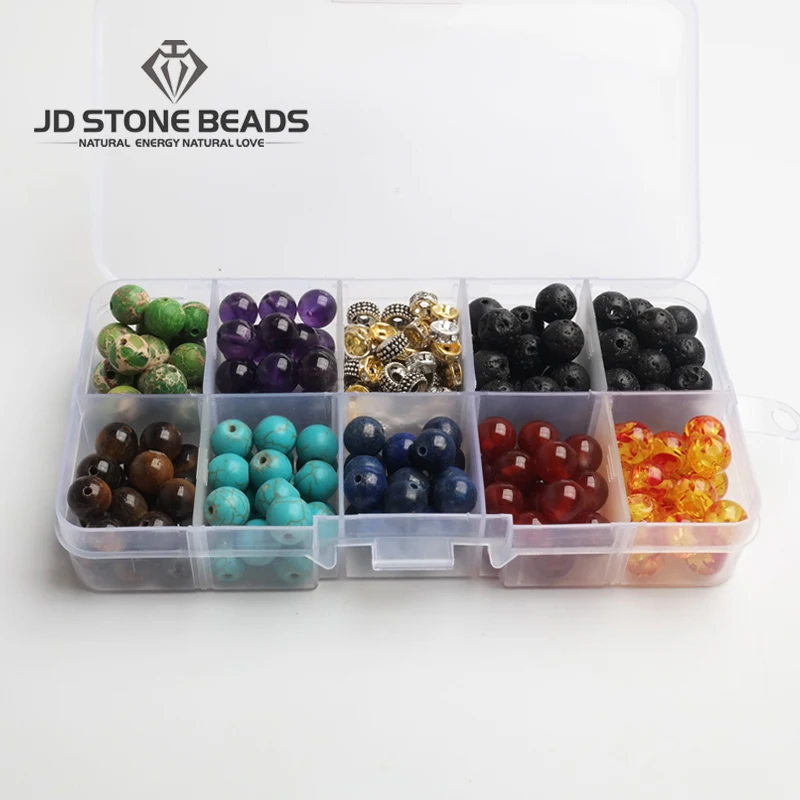 

Volcanic stone energy 8mm DIY loose beads in a boxed seven chakra beads multi-element beaded accessory For Jewelry Making