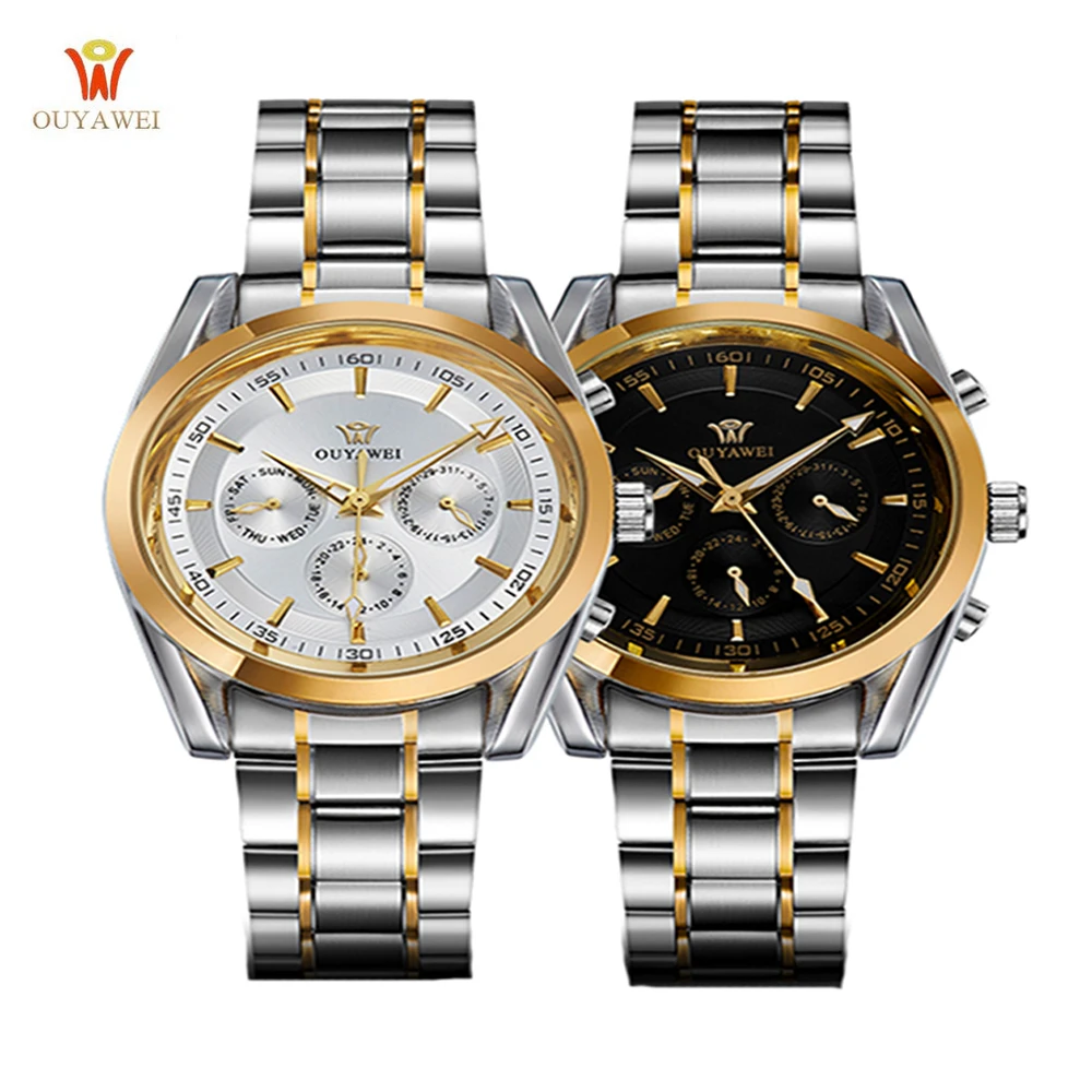 

Ouyawei 6 Hands Date Automatic Mechanical Men's Watch White Black Dial Men Luxury Stainless Steel Band Homme for Men Clock