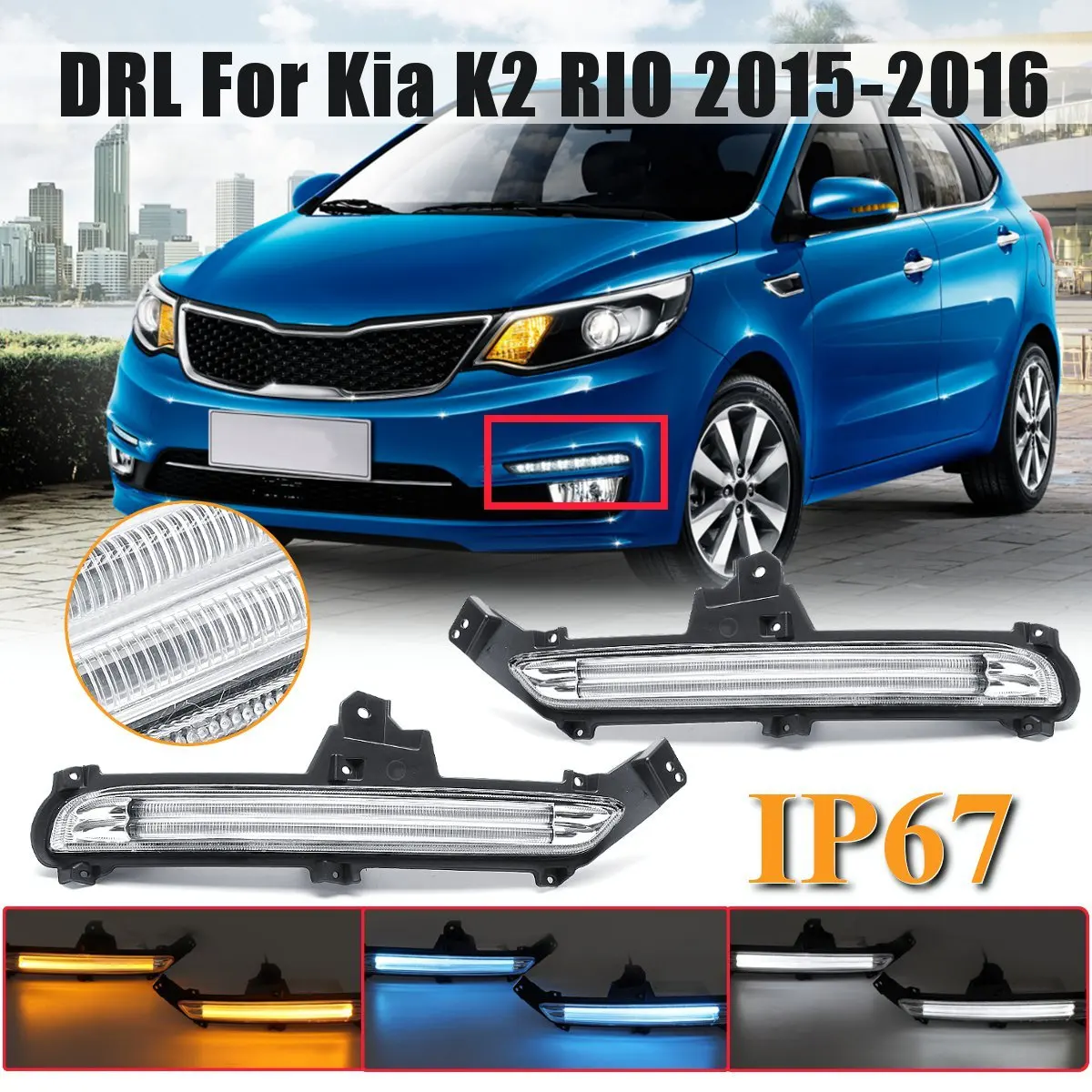 

Car Flashing 2Pcs LED Daytime Running Lights fFor Kia K2 RIO 2015-2016 drl fog lamp 12V ABS DRL Driving lights with turn signals