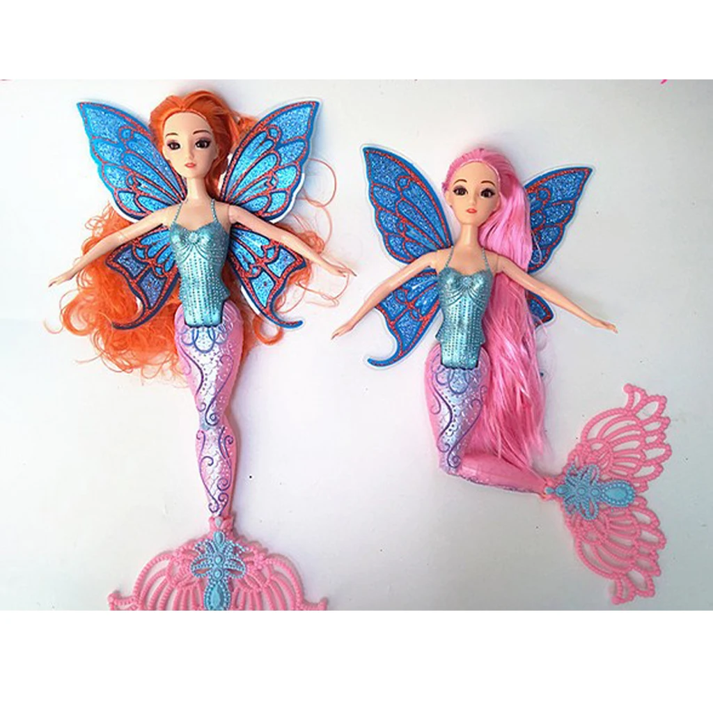 Fashion 30cm Princess Mermaid Doll Kids Play House Toy Modern Girl with Long Thick Hair Tail and Wing Kids Gift Home Decor