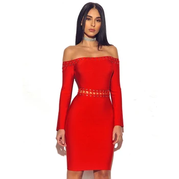 

2018 Off-shoulder Bandage Dress Autumn New Fashion Long Sleeve Club Wear Women Winter Party Night Wear Midi Dress Vestidos Hot