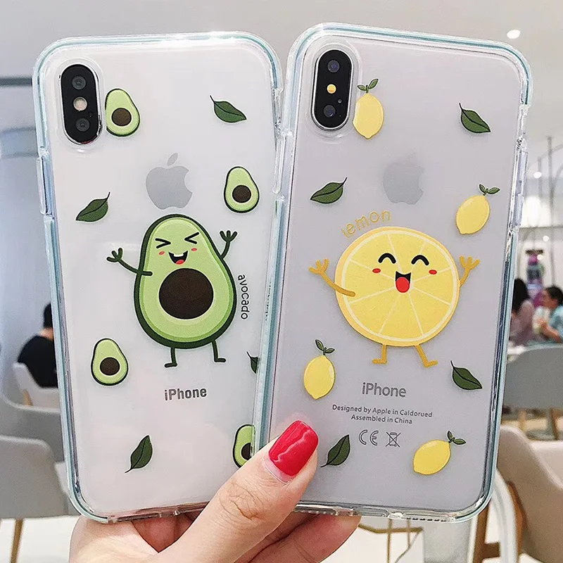 

Tranparent Fruit Lemon Avocado Phone Cases For iPhone X 6 6S XS XR XS Max Soft TPU Summer Cute Clear Cover For iPhone X 7 8 Plus