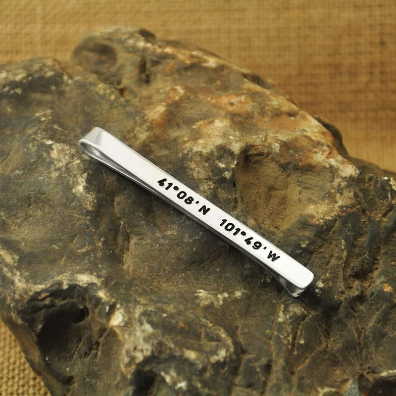 

Personalized Latitude Longitude Tie Clip Gift for Husband Custom Tie bar Wedding Gift for Husband Coordinates Tie Clip