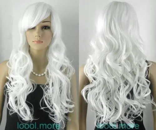 

shun wig.02072 Fastshipping long Wavy white Cosplay Anime party Synthetic Wig