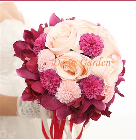 

Свадебный букет 4 цветов ручной работы, искусственный цветок, роза, Орхидея, Маргаритка, свадебный букет для украшения свадьбы YWB01