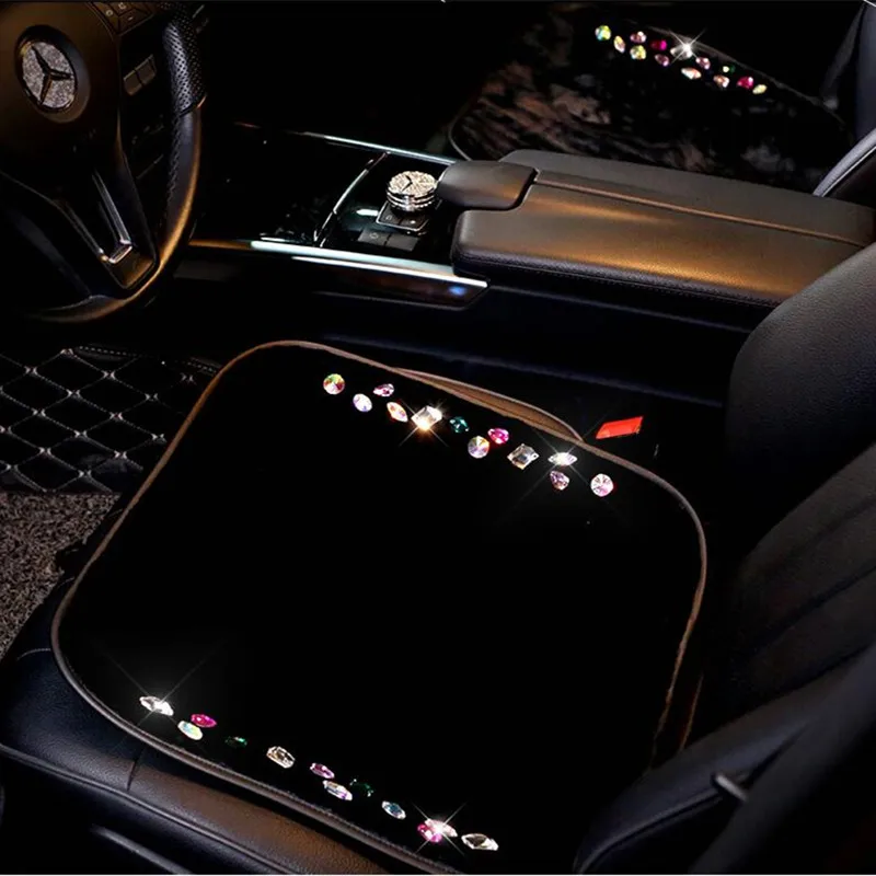 

Car seat universal winter plush diamond cute female single seat cushion small three-piece car seatl car mat cushion